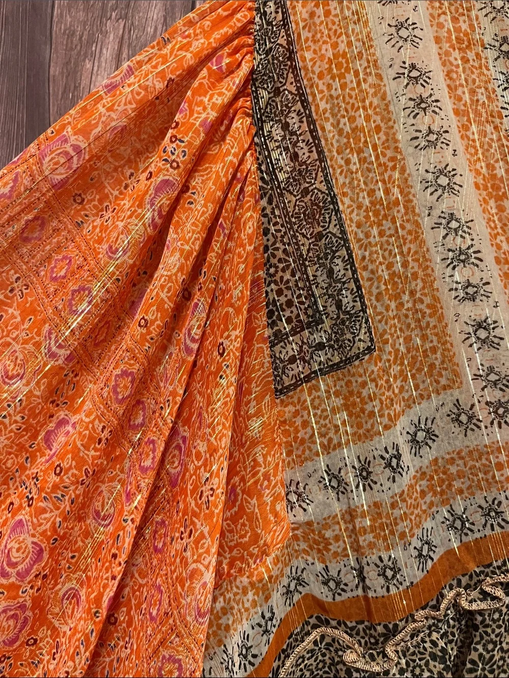 Free People Aliyah Orange Printed Boho Tunic with Balloon Sleeves